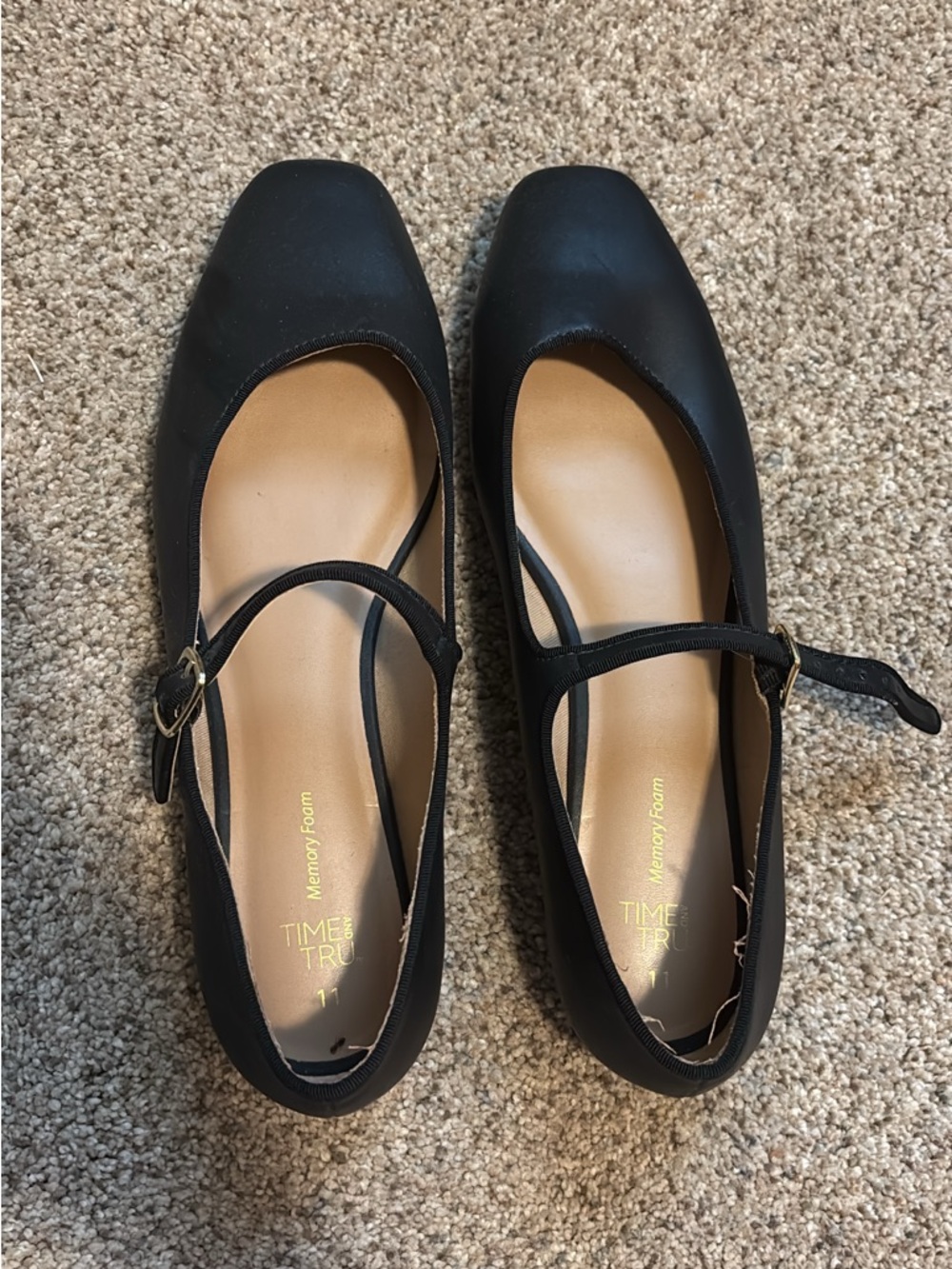 Time and Tru Black Mary Jane Flats with Strap